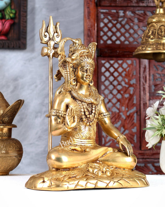Brass Smiling Lord Shiva Blessing Statue – Premium Handcrafted Divine Sculpture 10.5 inch - Budhshiv.com