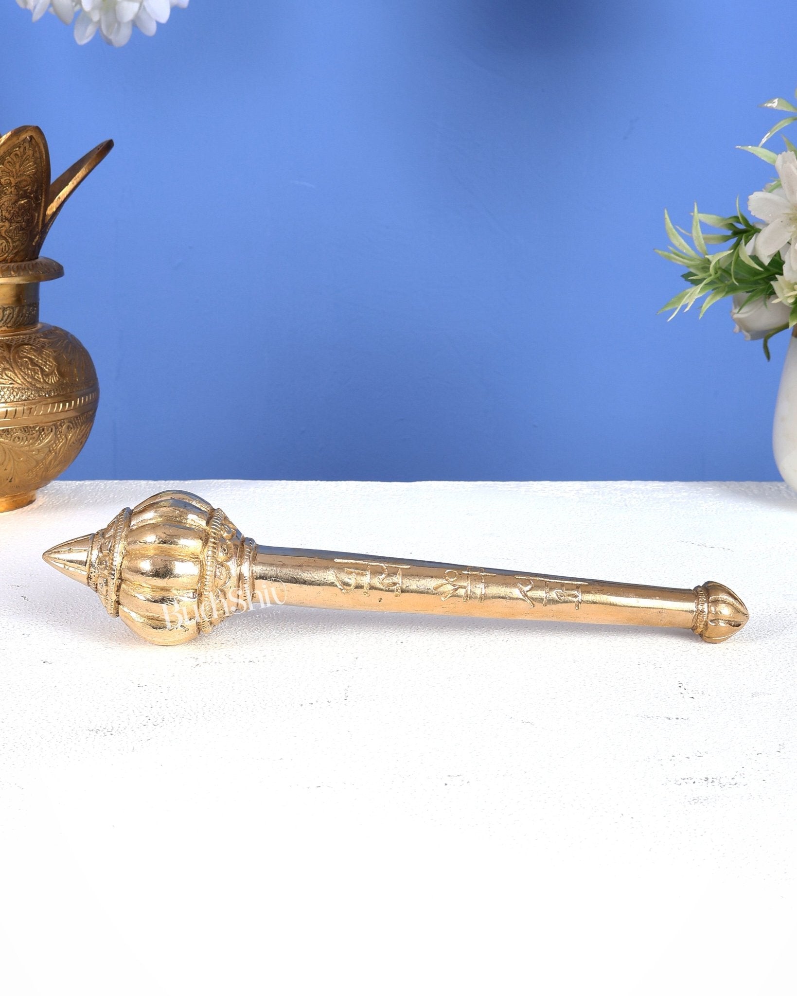 Brass Solid Hanuman Gada – Sacred Mace of Strength & Protection (8 Inches) - Budhshiv.com
