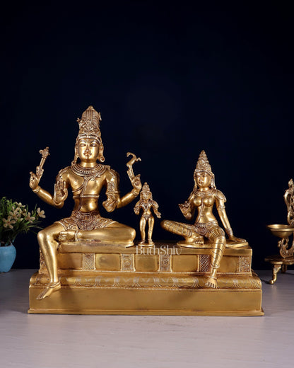 Brass Somaskanda Statue - Lord Shiva, Parvati, Murugan 15 inch - Budhshiv.com