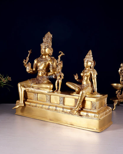 Brass Somaskanda Statue - Lord Shiva, Parvati, Murugan 15 inch - Budhshiv.com