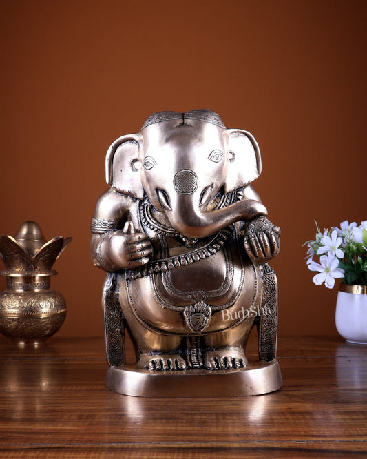 Brass Standing Baby Ganesha Statue 11.5 inch - Budhshiv.com