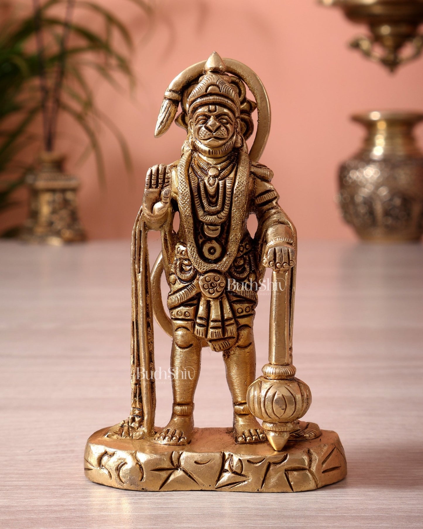 Brass Standing Bahubali Hanuman Miniature Idol (4.5 Inch) - Budhshiv.com
