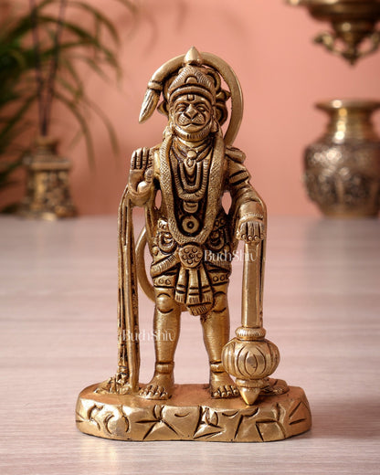Brass Standing Bahubali Hanuman Miniature Idol (4.5 Inch) - Budhshiv.com