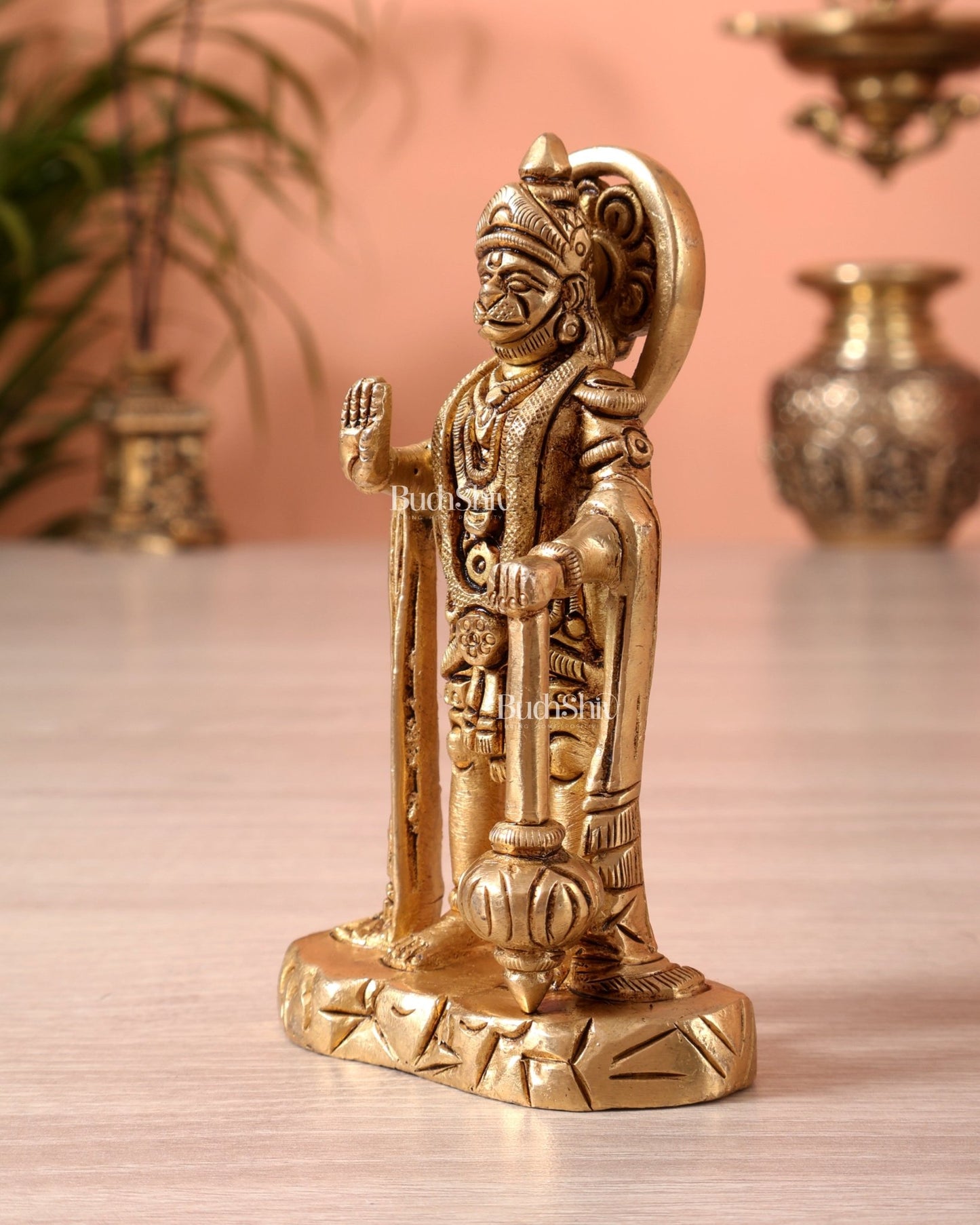 Brass Standing Bahubali Hanuman Miniature Idol (4.5 Inch) - Budhshiv.com