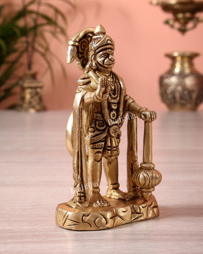 Brass Standing Bahubali Hanuman Miniature Idol (4.5 Inch) - Budhshiv.com