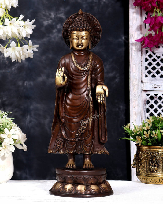 Brass Standing Buddha — Brown Tone 16 inch - Budhshiv.com