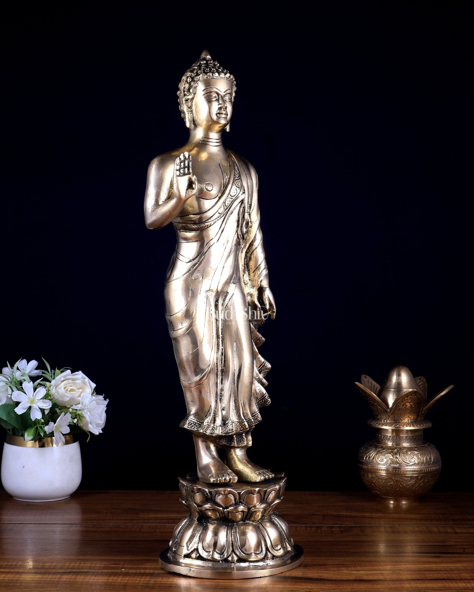 Brass Standing Buddha Statue | 21.5" - Budhshiv.com