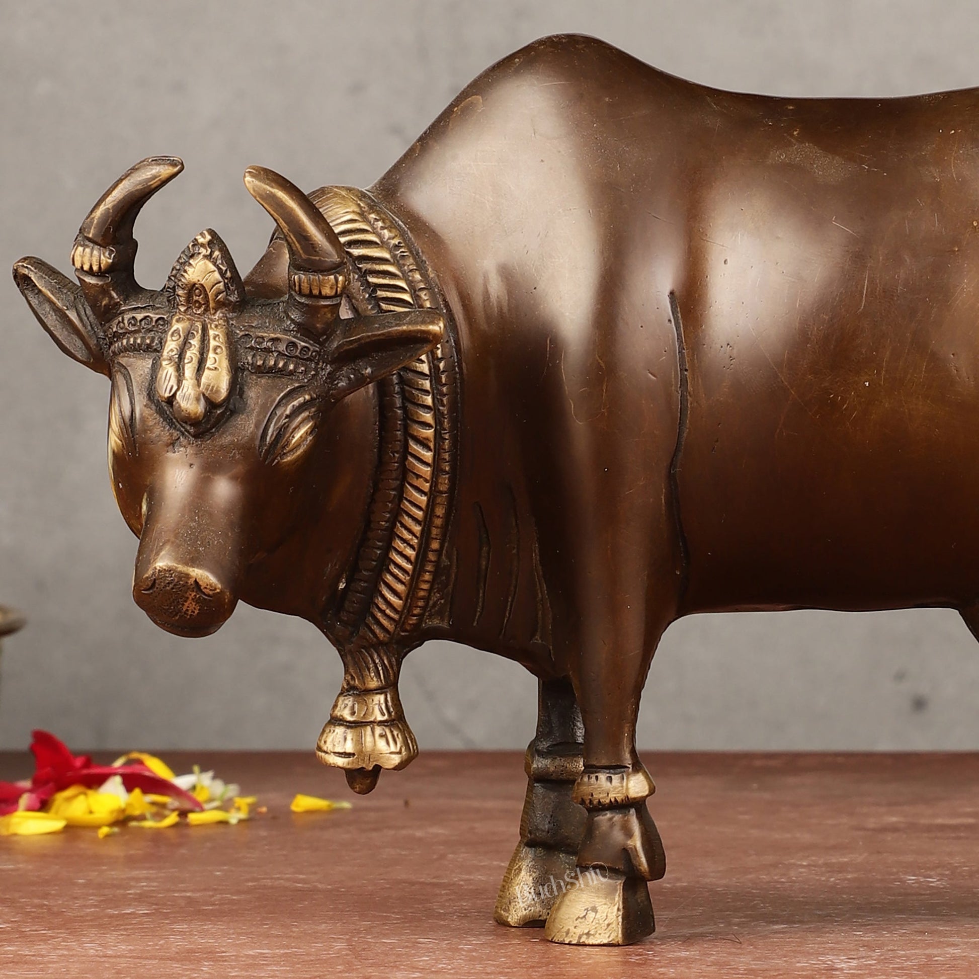 Brass Standing Cow Idol - 5.5 inch - Budhshiv.com