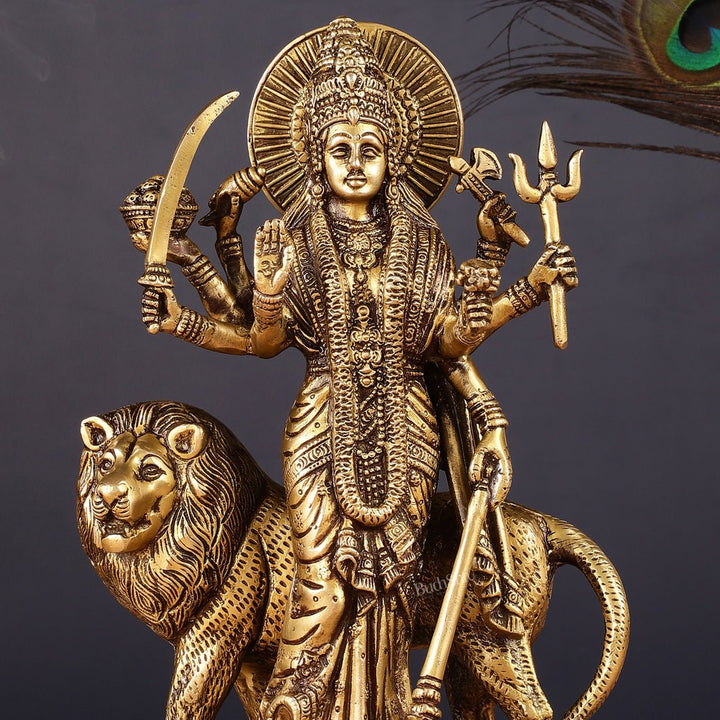 Brass Standing Durga Lion eight Armed Idol - 10.5" - Budhshiv.com