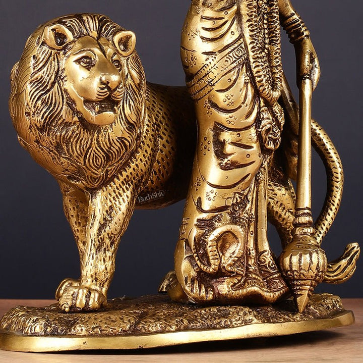 Brass Standing Durga Lion eight Armed Idol - 10.5" - Budhshiv.com
