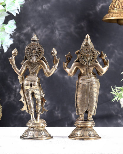 Brass Standing Ganesh Lakshmi Idol Set 10 inch matte gold - Budhshiv.com