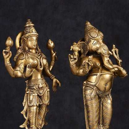 Brass Standing Ganesh Lakshmi Idol Set 10" - Budhshiv.com