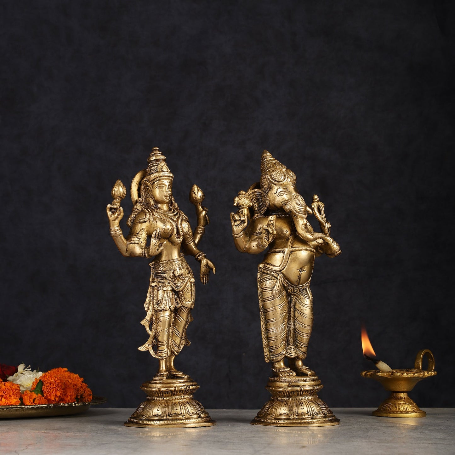 Brass Standing Ganesh Lakshmi Idol Set 10" - Budhshiv.com