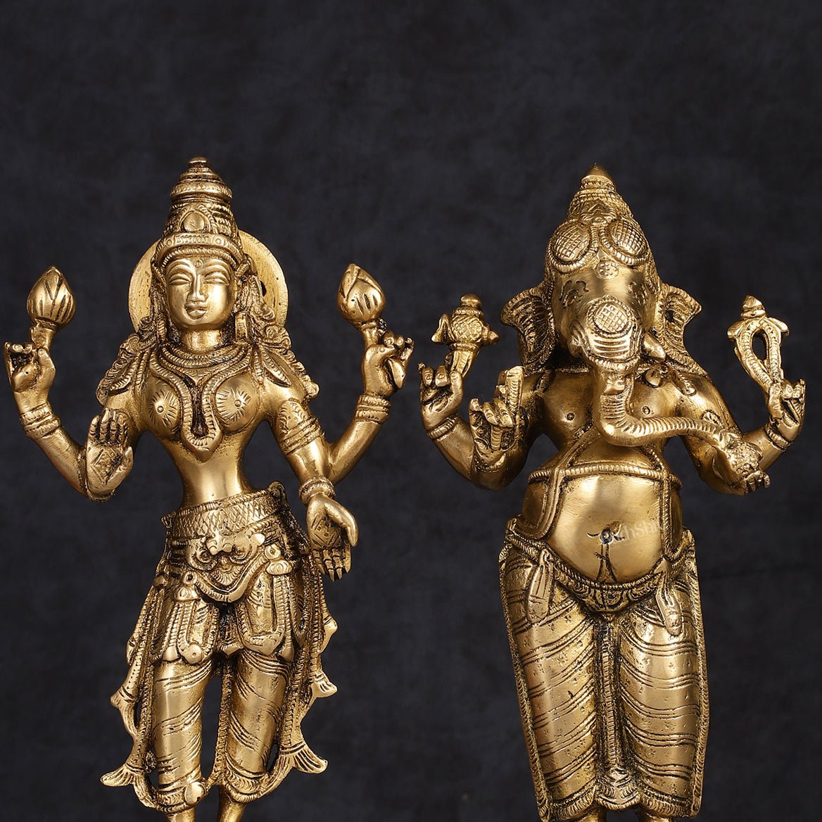 Brass Standing Ganesh Lakshmi Idol Set 10" - Budhshiv.com