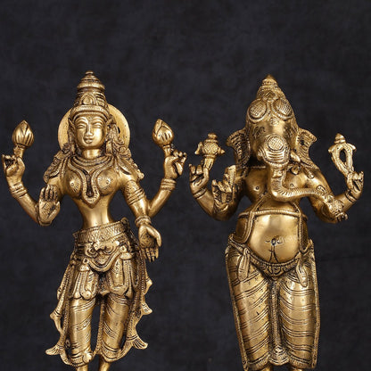 Brass Standing Ganesh Lakshmi Idol Set 10" - Budhshiv.com