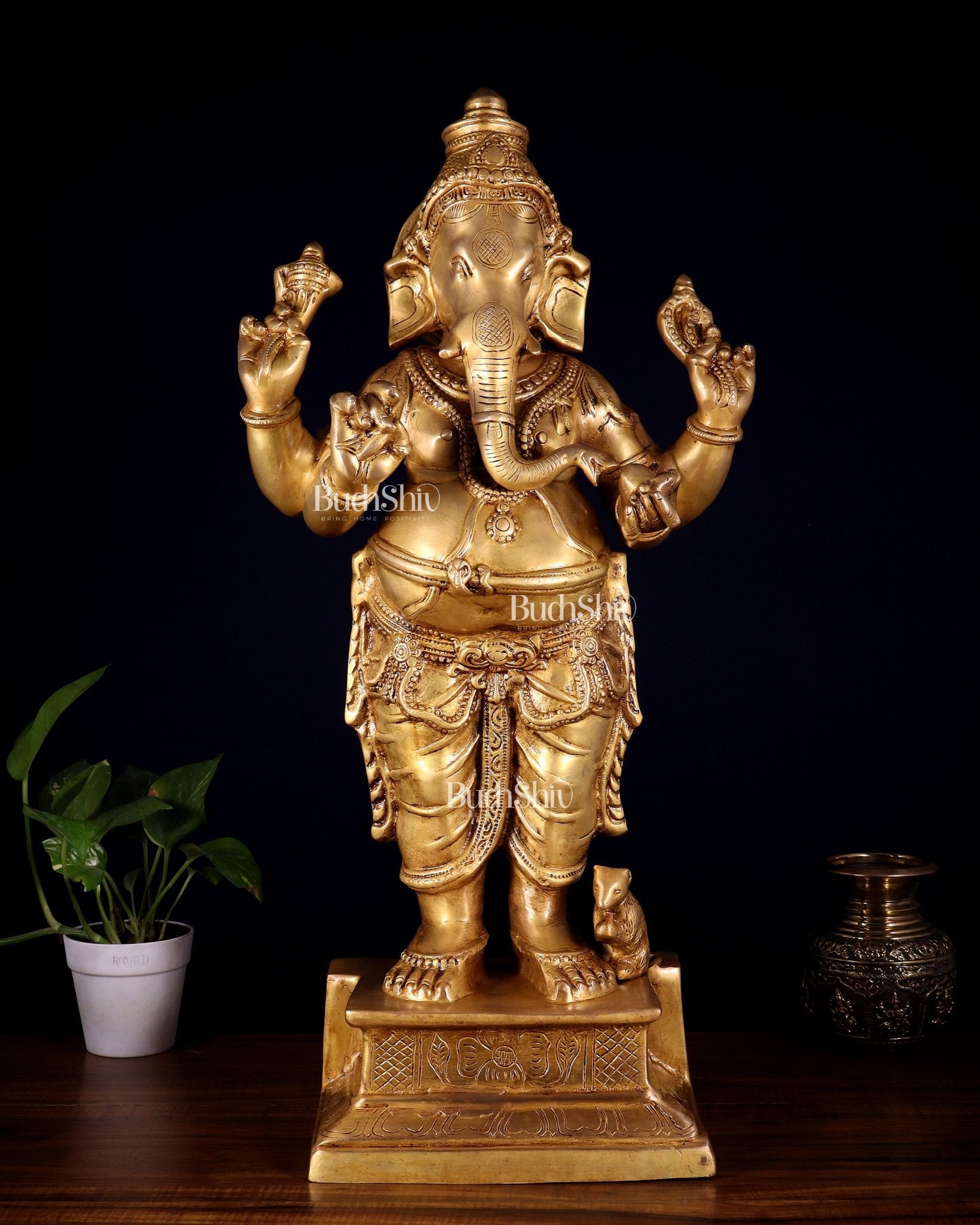 Brass Standing Ganesha Darshana Murthy – 27 Inch - Budhshiv.com