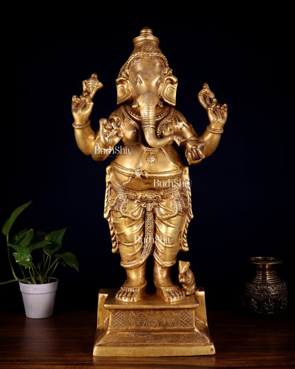 Brass Standing Ganesha Darshana Murthy – 27 Inch - Budhshiv.com