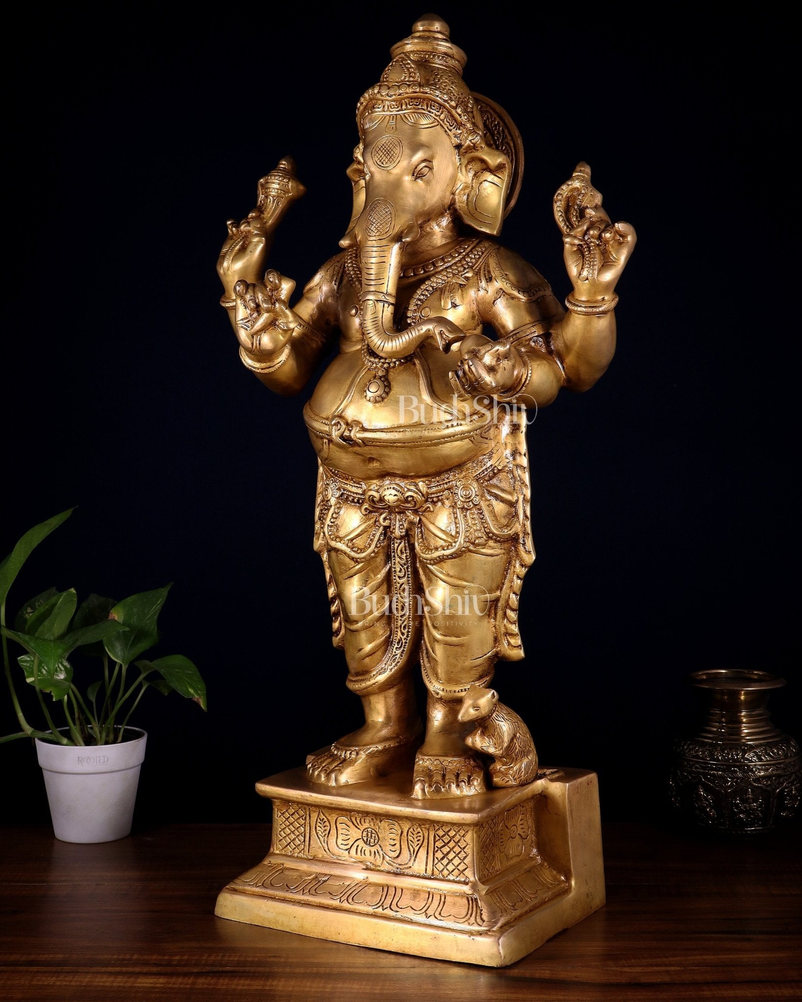 Brass Standing Ganesha Darshana Murthy – 27 Inch - Budhshiv.com