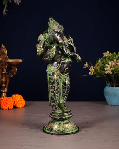 Brass Standing Ganesha Idol 10" black and green - Budhshiv.com