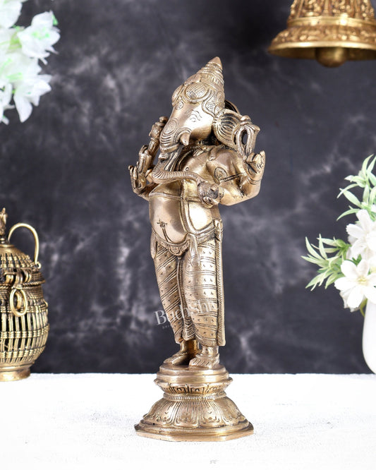Brass Standing Ganesha Idol 10" matte gold - Budhshiv.com