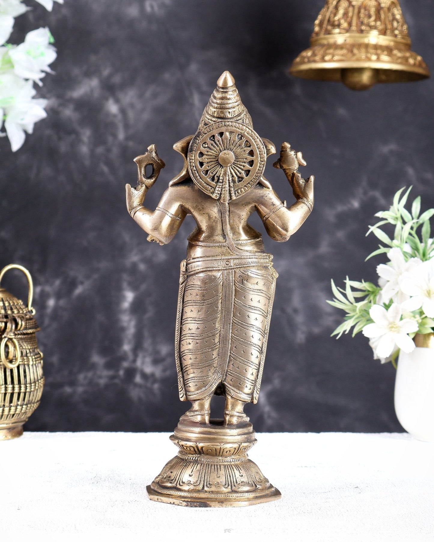 Brass Standing Ganesha Idol 10" matte gold - Budhshiv.com