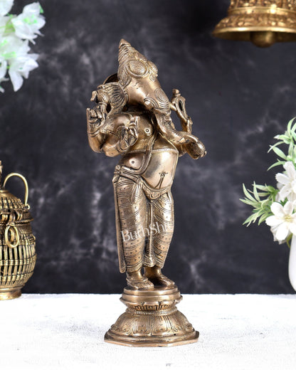 Brass Standing Ganesha Idol 10" matte gold - Budhshiv.com