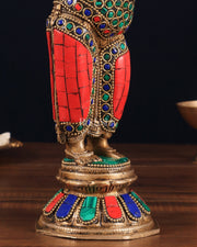 Brass Standing Ganesha Idol 10" with stonework - Budhshiv.com