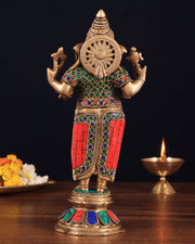 Brass Standing Ganesha Idol 10" with stonework - Budhshiv.com