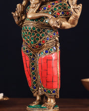 Brass Standing Ganesha Idol 10" with stonework - Budhshiv.com