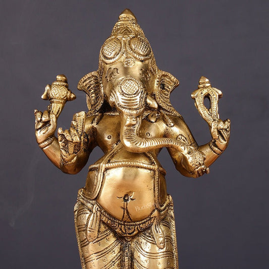 Brass Standing Ganesha Idol 10" - Budhshiv.com