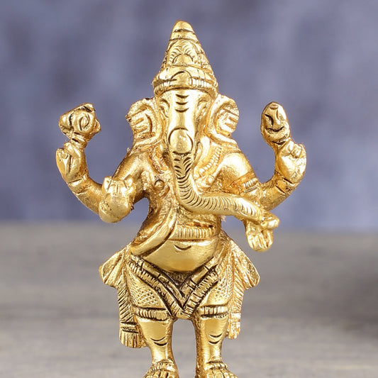 Brass standing ganesha miniature idol 3 inch - Budhshiv.com