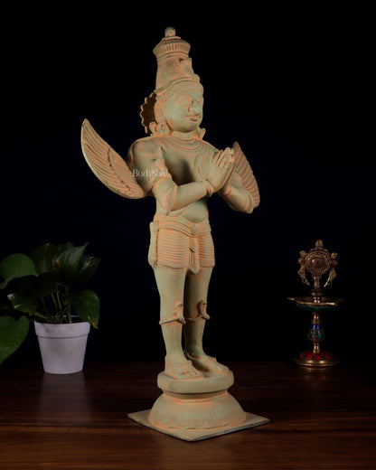 Brass Standing Garuda Dev Statue - 22 Inch Green sand patina - Budhshiv.com