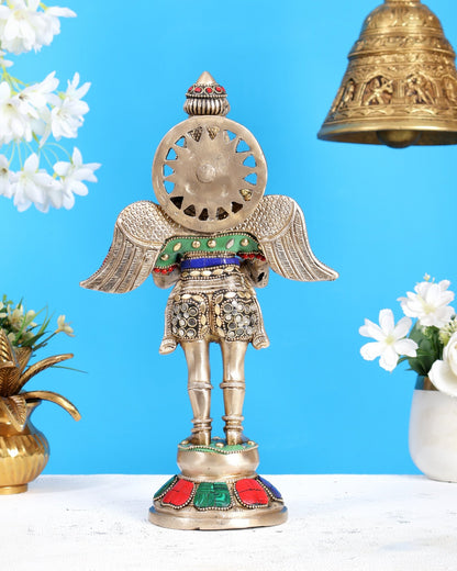 Brass Standing Garuda Idol 12 inch with meenakari - Budhshiv.com