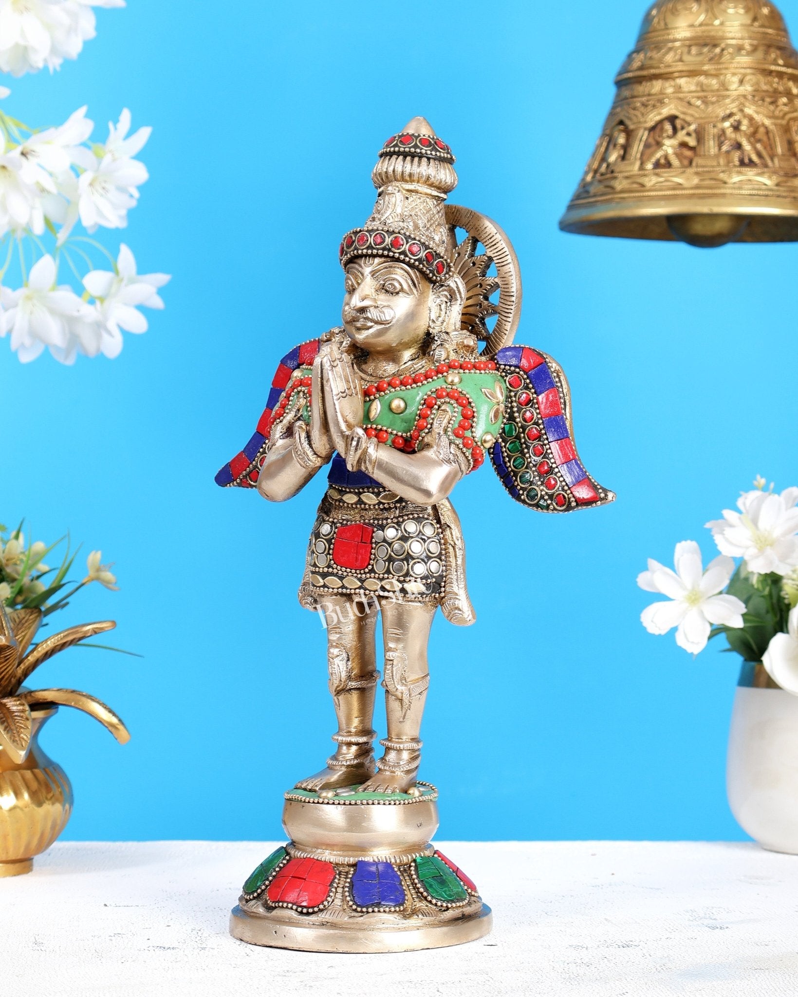 Brass Standing Garuda Idol 12 inch with meenakari - Budhshiv.com