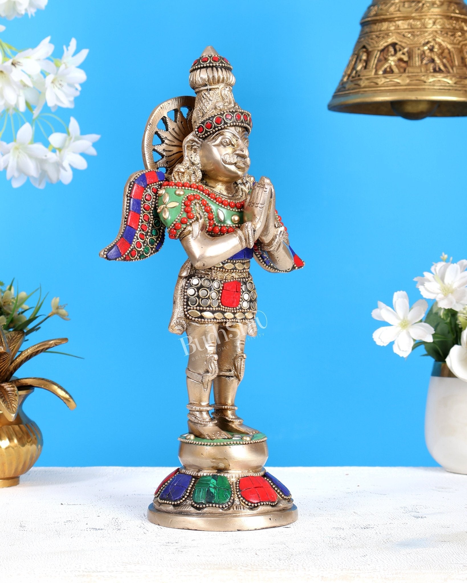 Brass Standing Garuda Idol 12 inch with meenakari - Budhshiv.com