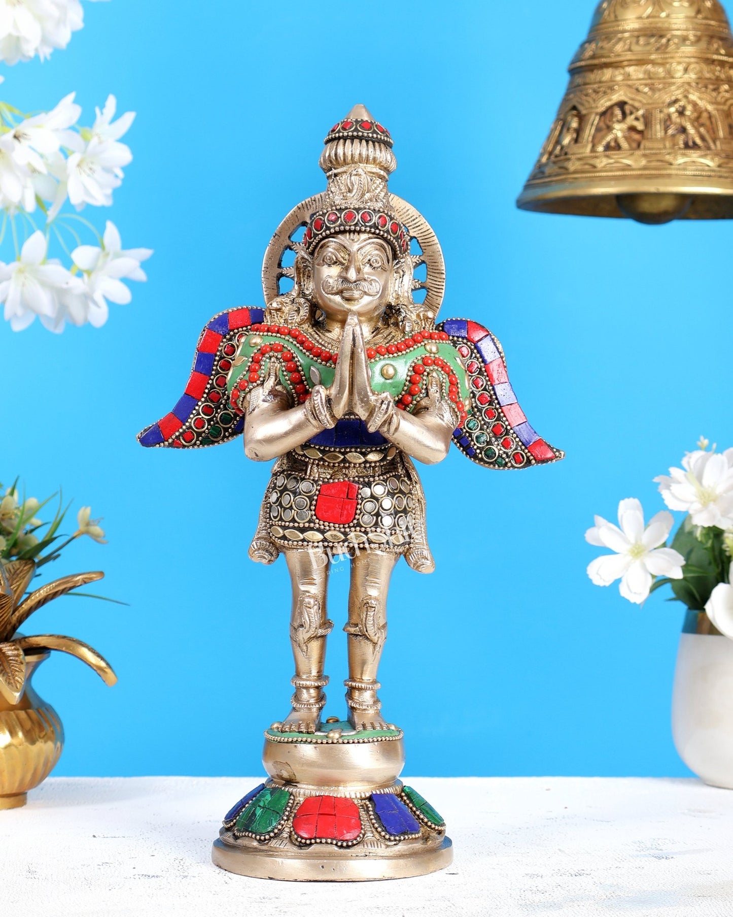 Brass Standing Garuda Idol 12 inch with meenakari - Budhshiv.com