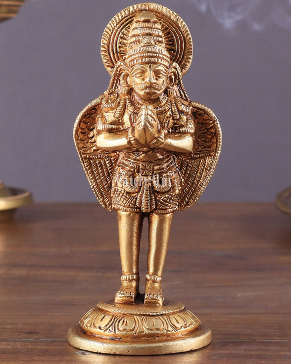 Brass standing Garuda Idol 4 inch anjali mudra - Budhshiv.com