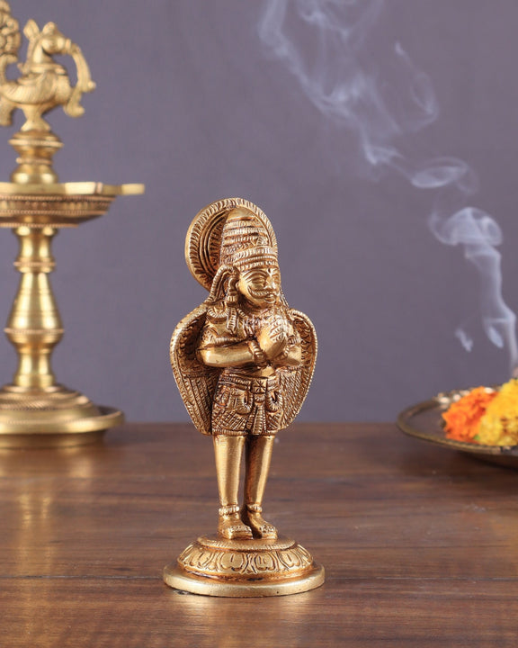 Brass standing Garuda Idol 4 inch anjali mudra - Budhshiv.com