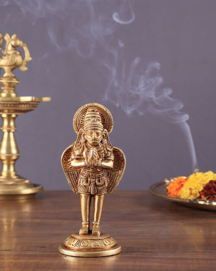 Brass standing Garuda Idol 4 inch anjali mudra - Budhshiv.com