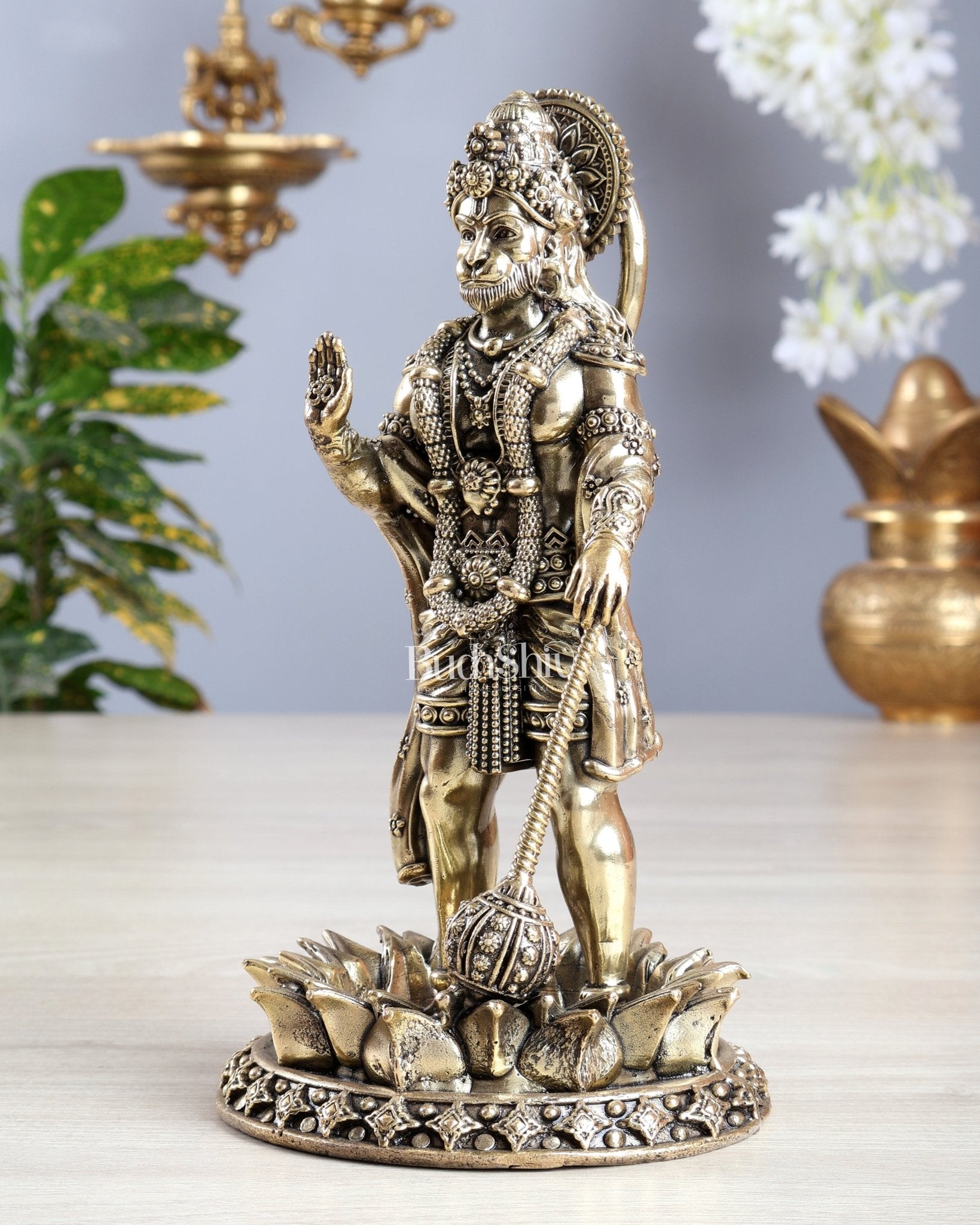 Brass Standing Hanuman Idol – Superfine Carvings 8 inch - Budhshiv.com