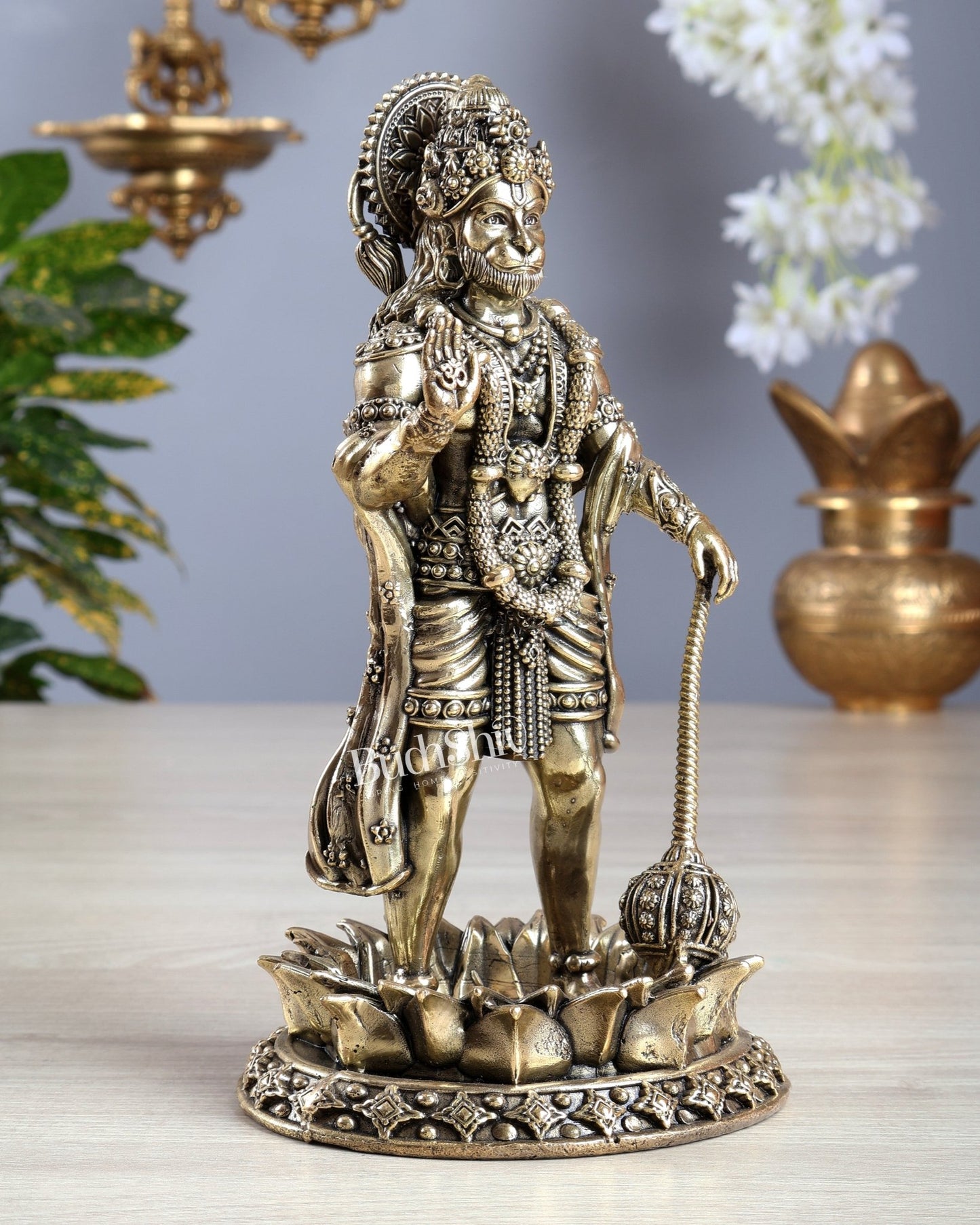 Brass Standing Hanuman Idol – Superfine Carvings 8 inch - Budhshiv.com