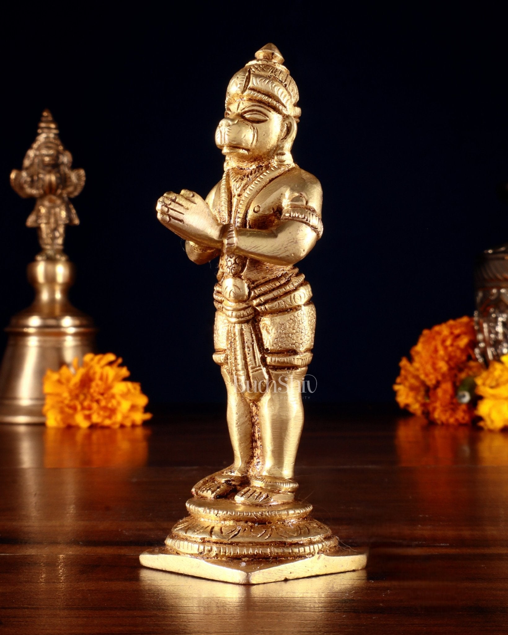 Brass Standing Hanuman Ji in Anjali Mudra – Small 4.7" - Budhshiv.com