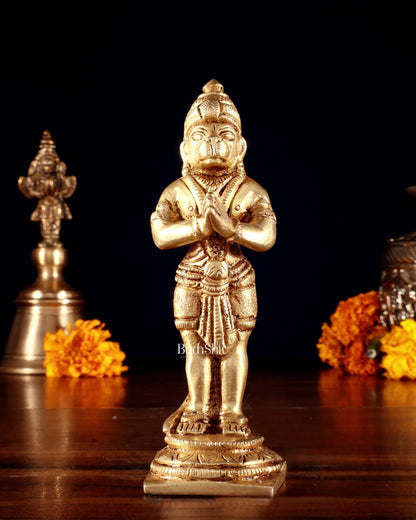 Brass Standing Hanuman Ji in Anjali Mudra – Small 4.7" - Budhshiv.com