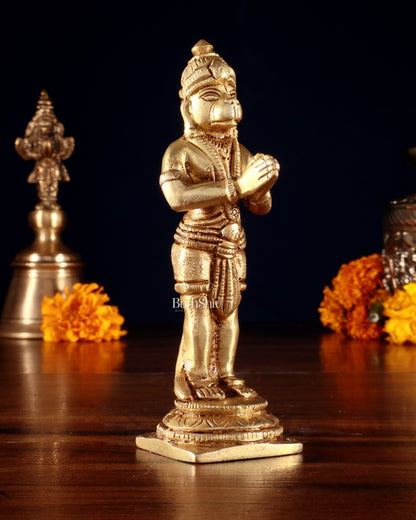 Brass Standing Hanuman Ji in Anjali Mudra – Small 4.7" - Budhshiv.com