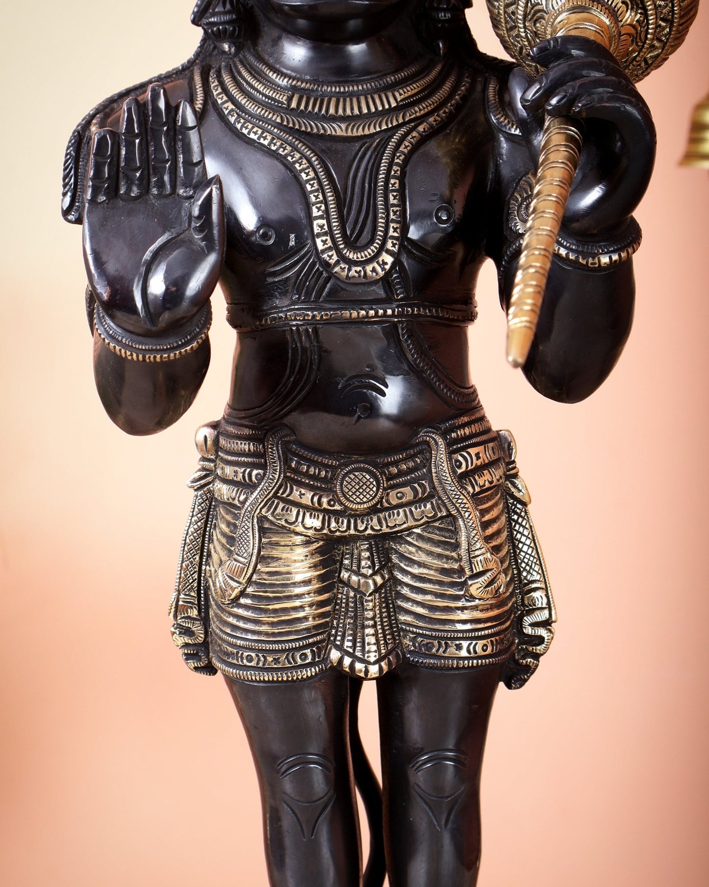 Brass Standing Hanuman Statue Blessing Mudra Black Edition | 23 Inch Idol - Budhshiv.com