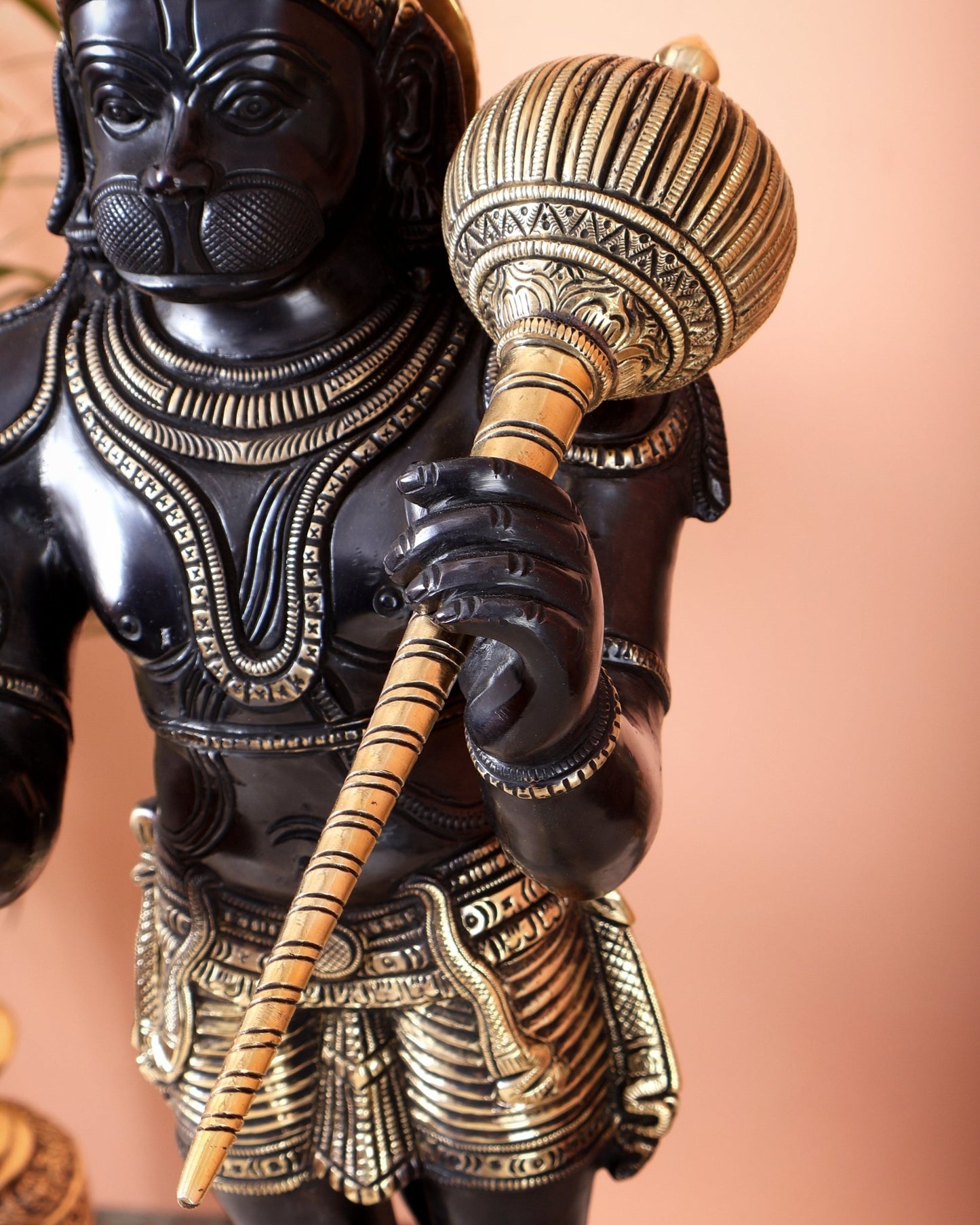 Brass Standing Hanuman Statue Blessing Mudra Black Edition | 23 Inch Idol - Budhshiv.com