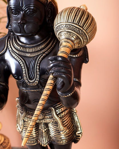 Brass Standing Hanuman Statue Blessing Mudra Black Edition | 23 Inch Idol - Budhshiv.com