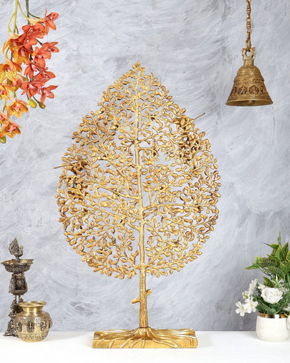 Brass Standing Kalpavriksha Tree of Life – Unique Decorative Sculpture (34.5 Inches) - Budhshiv.com