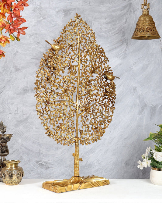 Brass Standing Kalpavriksha Tree of Life – Unique Decorative Sculpture (34.5 Inches) - Budhshiv.com
