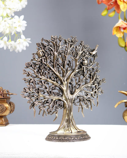 Brass Standing Kalpavriksha Tree – Superfine Carved Divine Sculpture (9 Inches) - Budhshiv.com